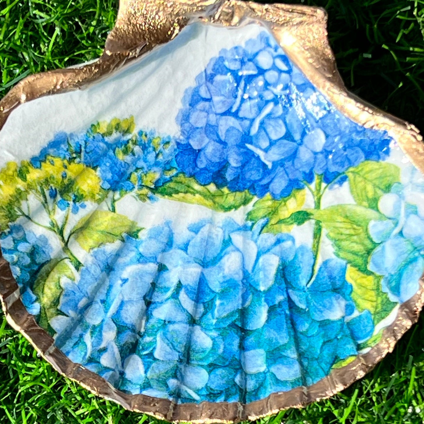 hydrangea scallop shell dish coastal hydrangea decor jewelry dish