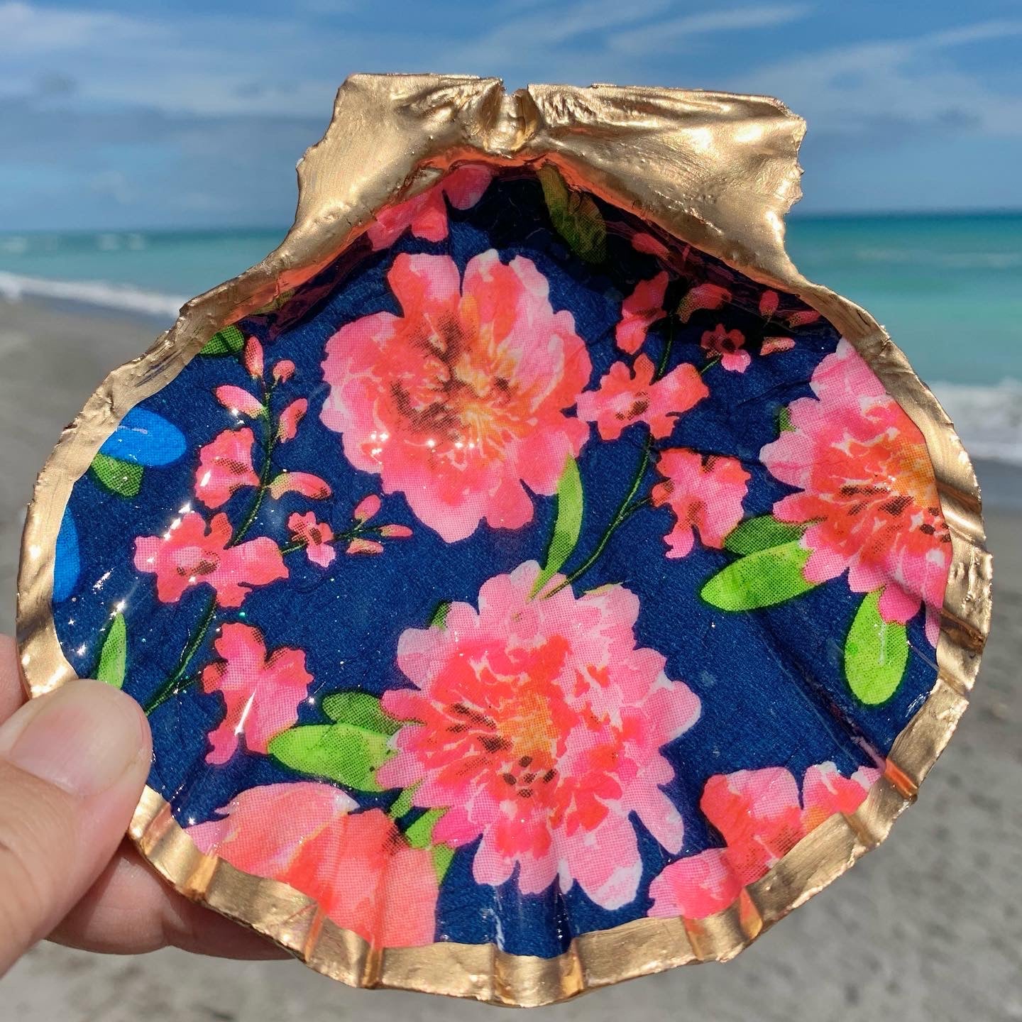 Navy Pink Floral Trinket Shell