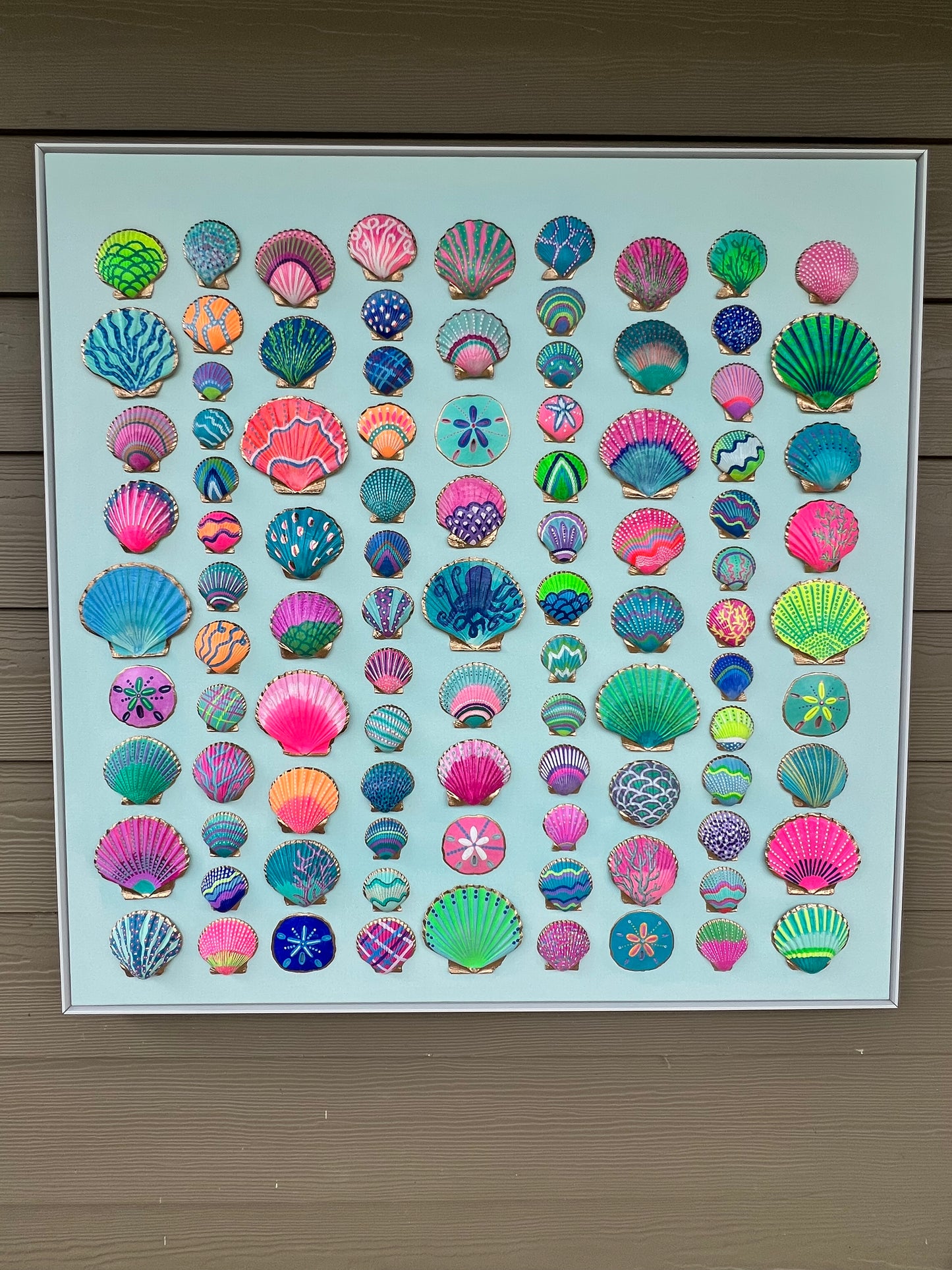 Neon Kraken | Hand-Painted Seashell Wall Art | 36x36
