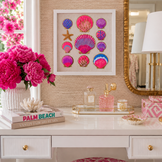 Pretty in Pink Seashell Shadow Box Art | 10x10