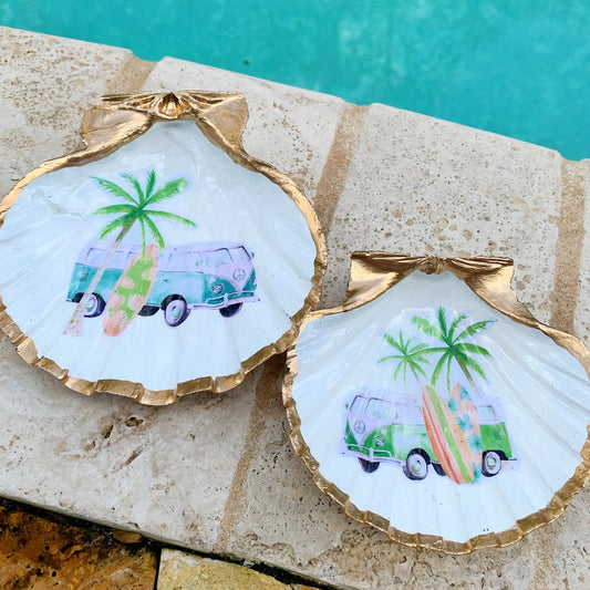 Vagabond Surf Van Gold Trim Shell – Coastal Decor Large & XL