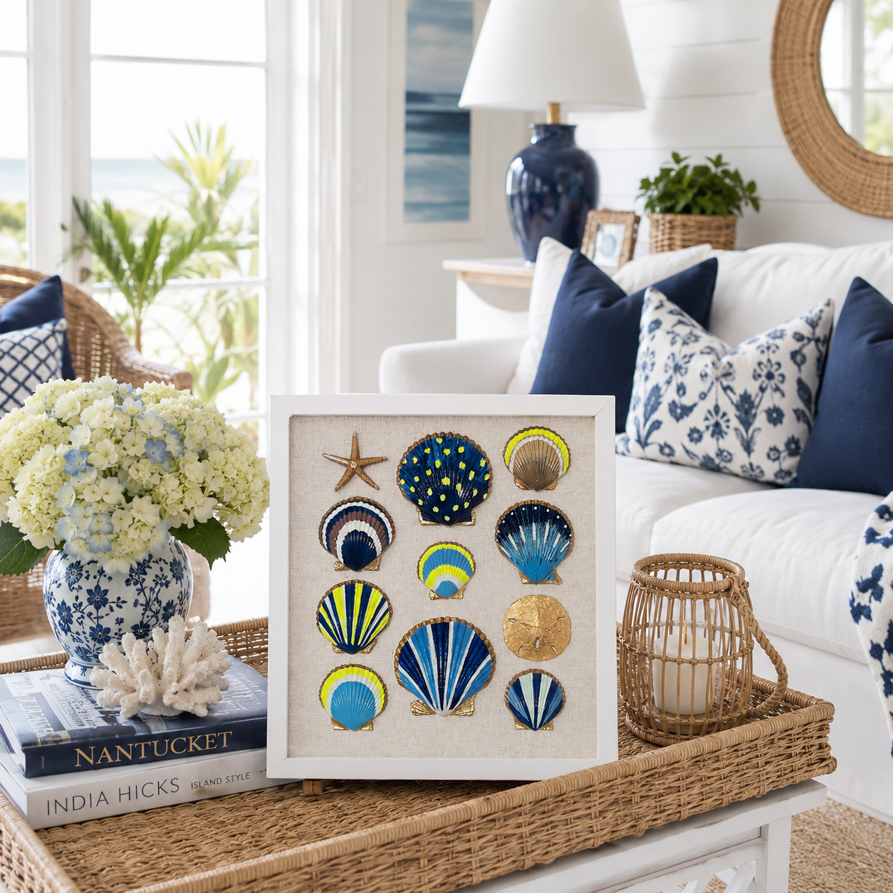 Nantucket Coastal Seashell Shadow Box Art | 10x10