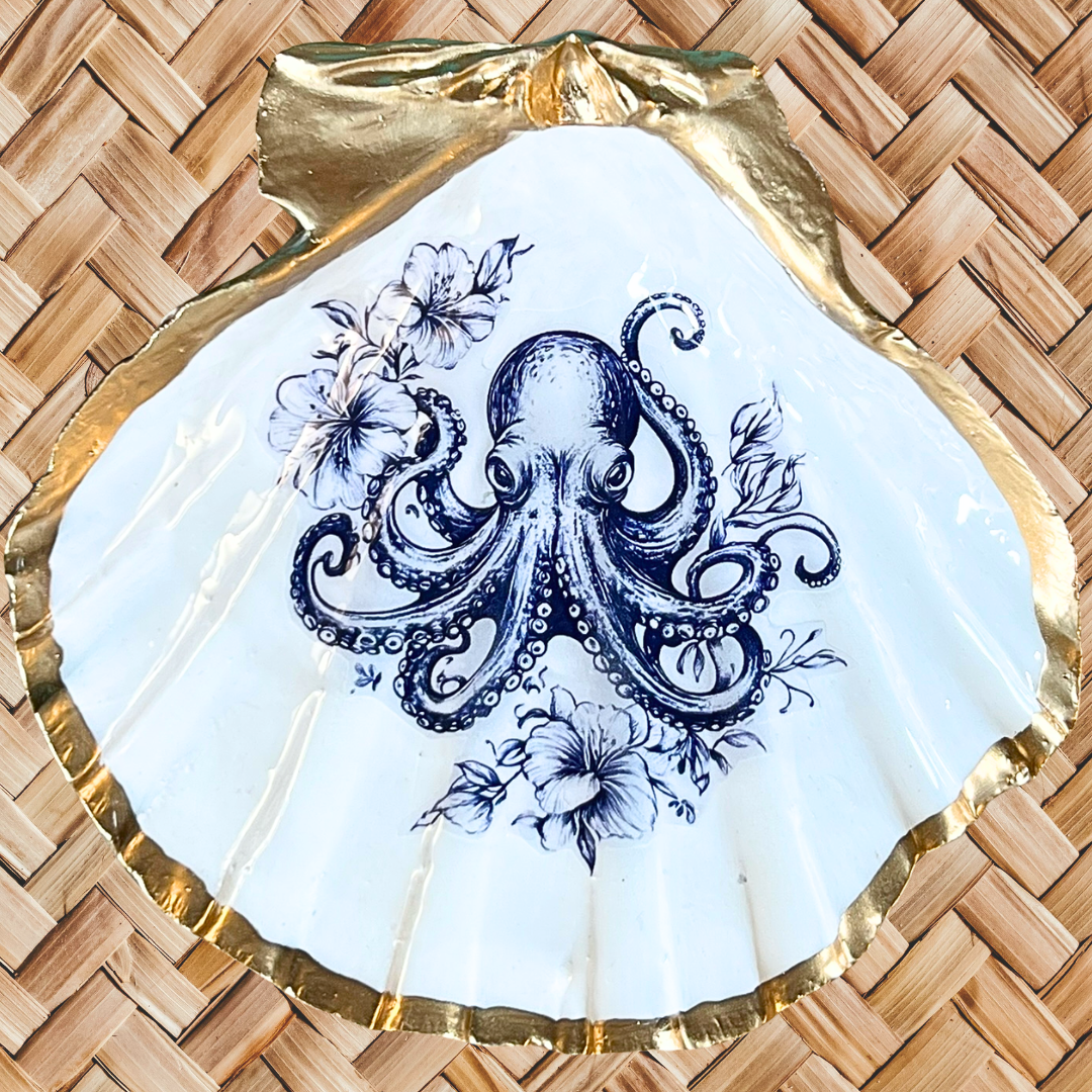 Nantucket Coastal Seashell Collection – Handcrafted Blue & White Shell Decor