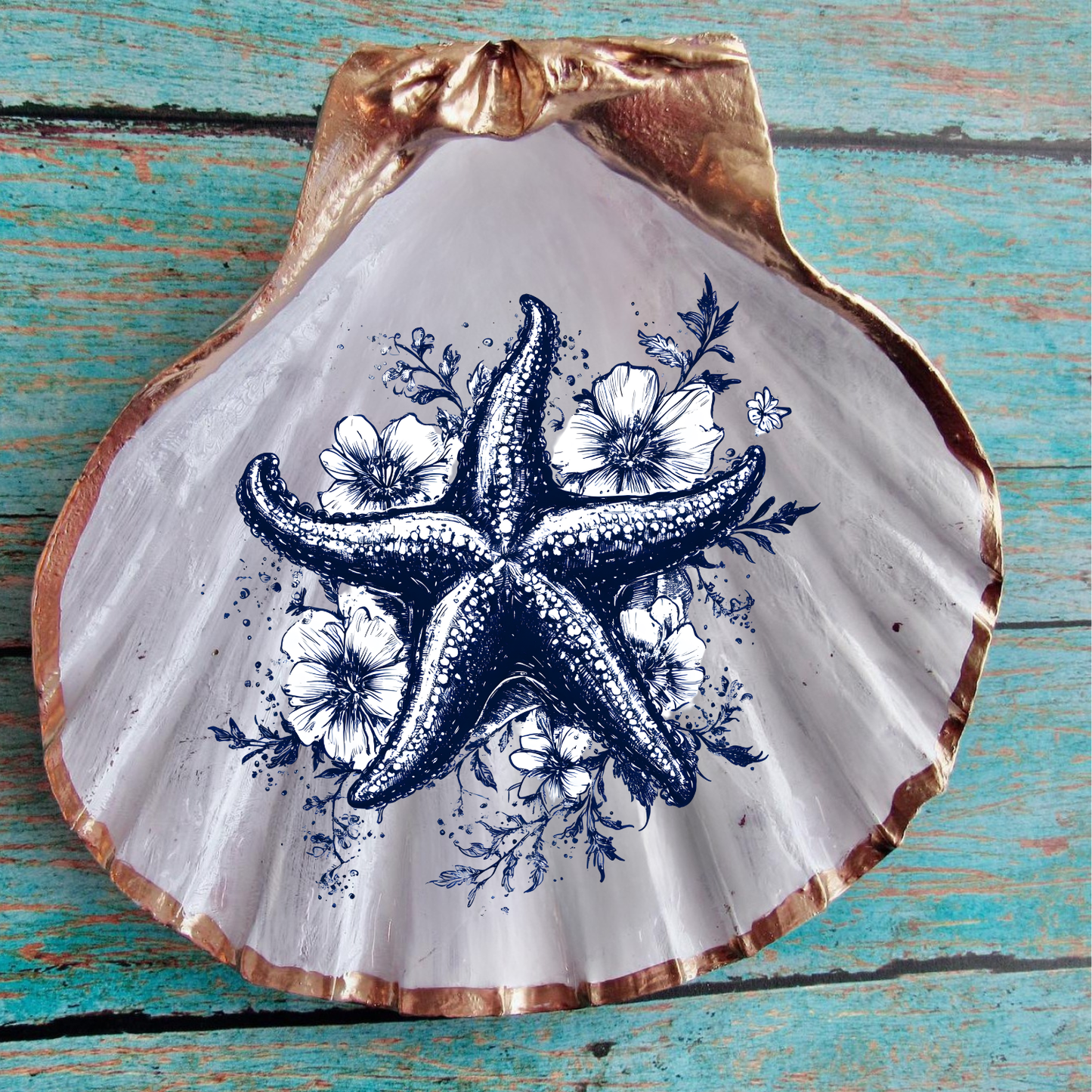 Nantucket Coastal Seashell Collection – Handcrafted Blue & White Shell Decor