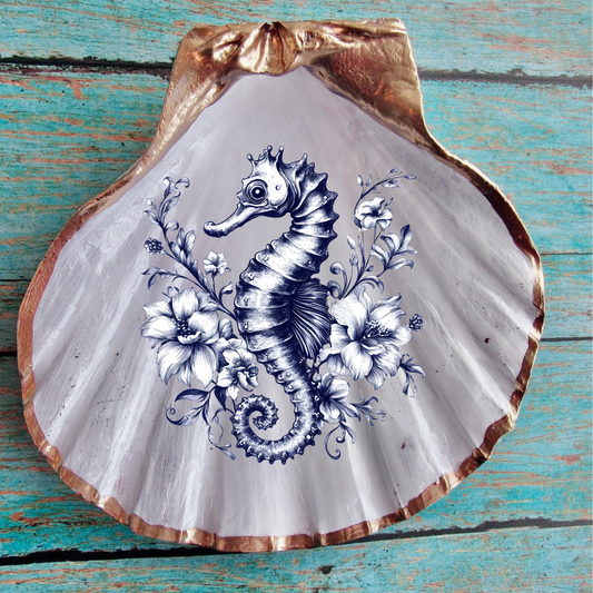 Nantucket Coastal Seashell Collection – Handcrafted Blue & White Shell Decor