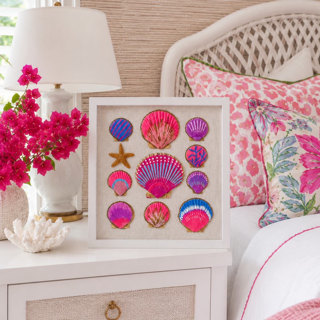 Pretty in Pink Seashell Shadow Box Art | 10x10