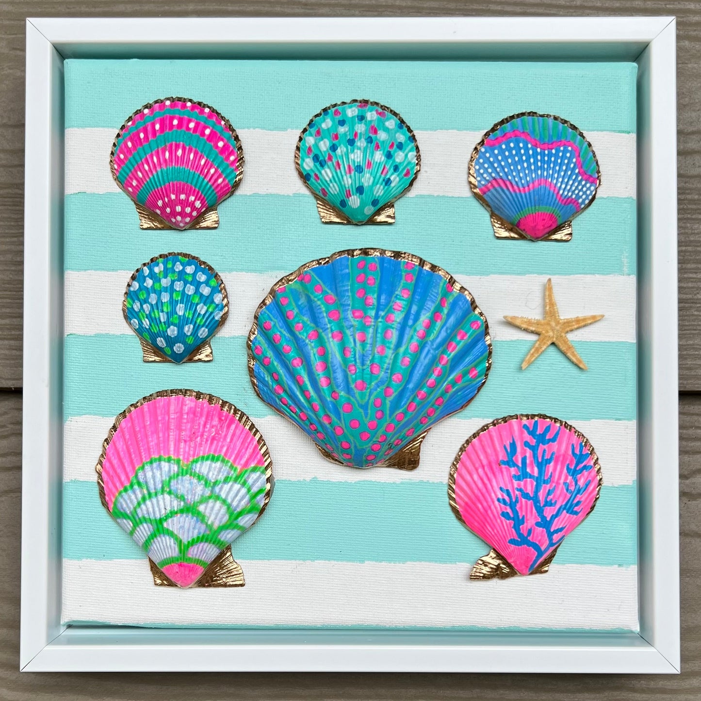 Cabana Stripe Shell Art | Framed Coastal Canvas Art | 8x8