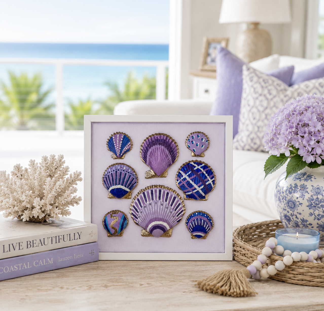Lavender Tide Seashell Canvas Wall Art | 8x8