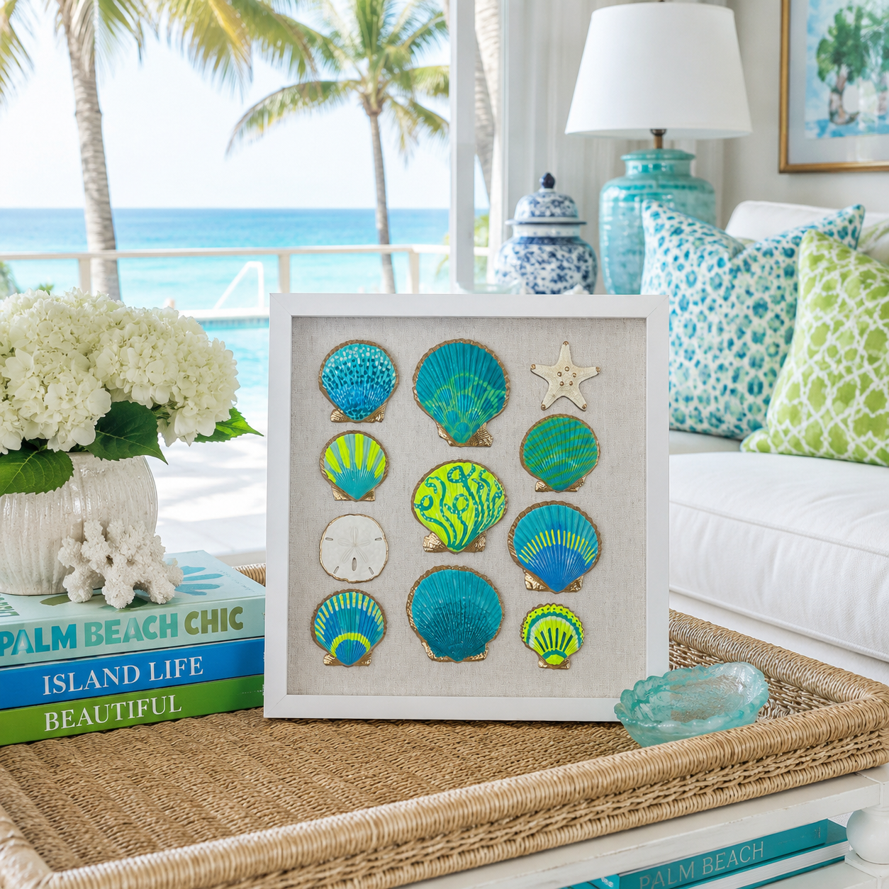 Coastal Cabana Seashell Shadow Box Art | 10x10