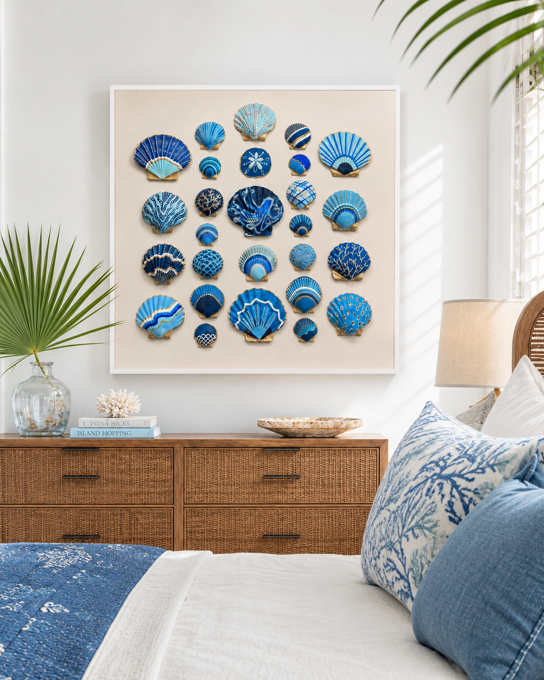 Midnight Tide II | Hand-Painted Seashell Wall Art | 24x24