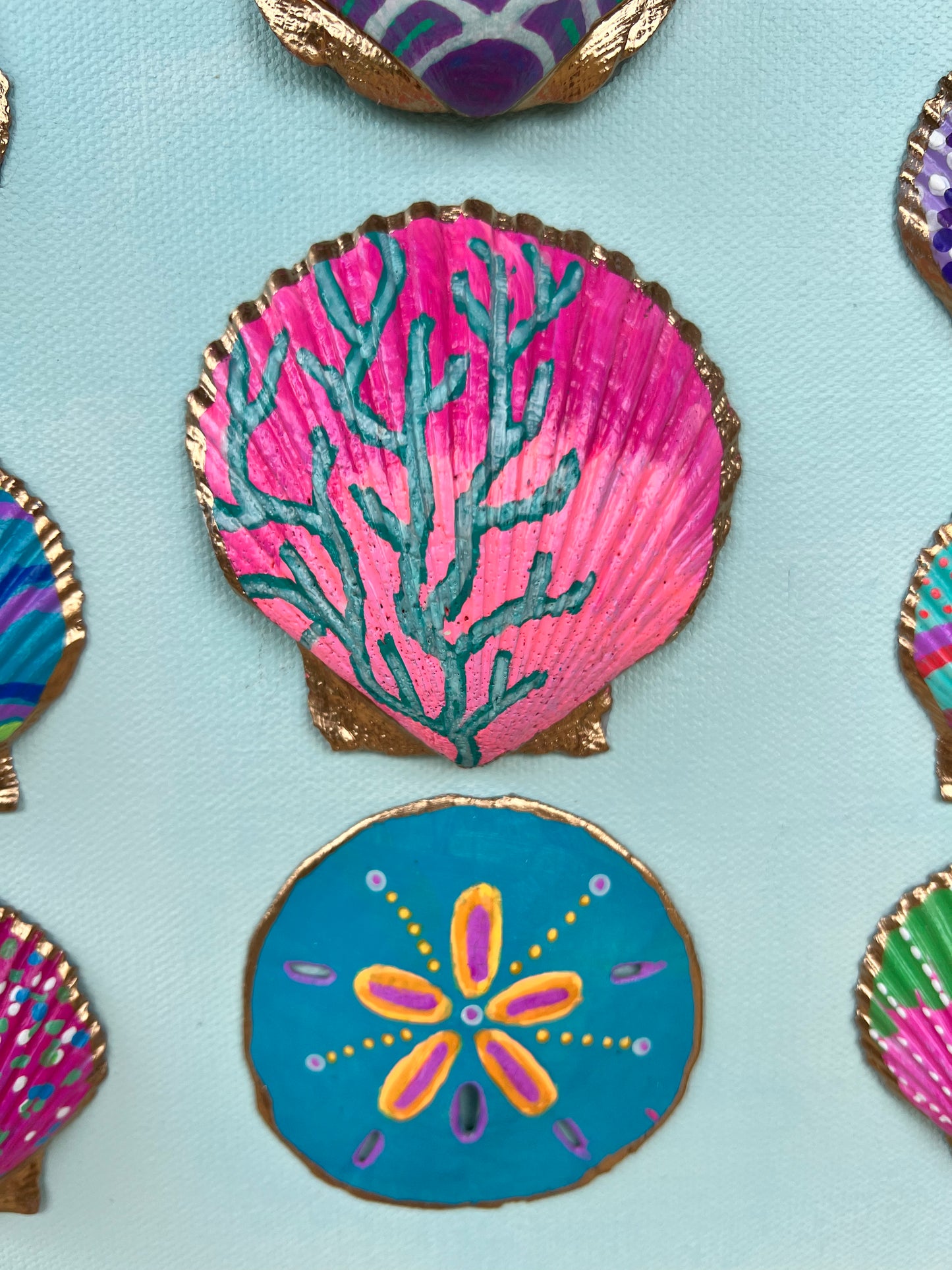 Neon Kraken | Hand-Painted Seashell Wall Art | 36x36