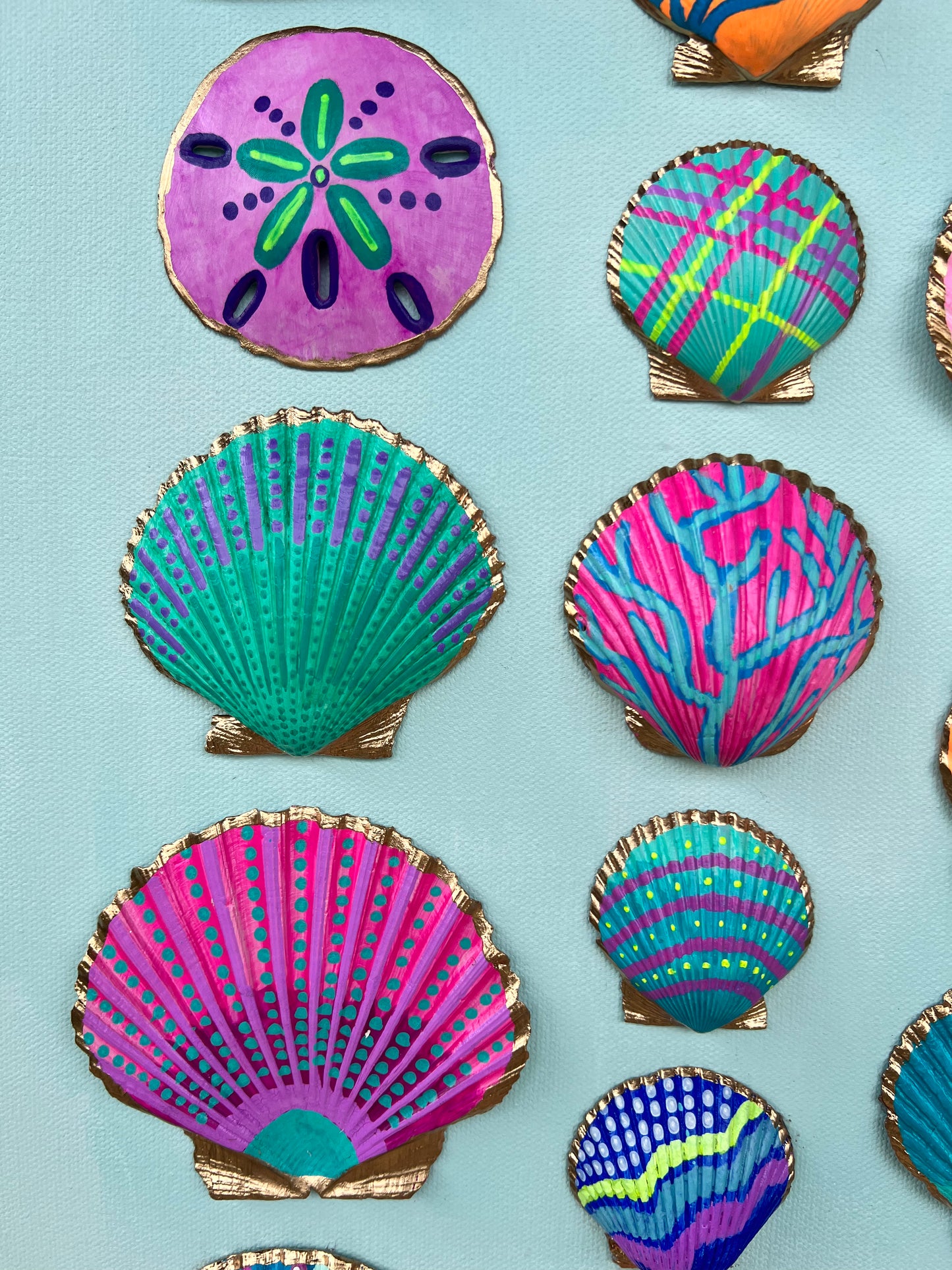 Neon Kraken | Hand-Painted Seashell Wall Art | 36x36