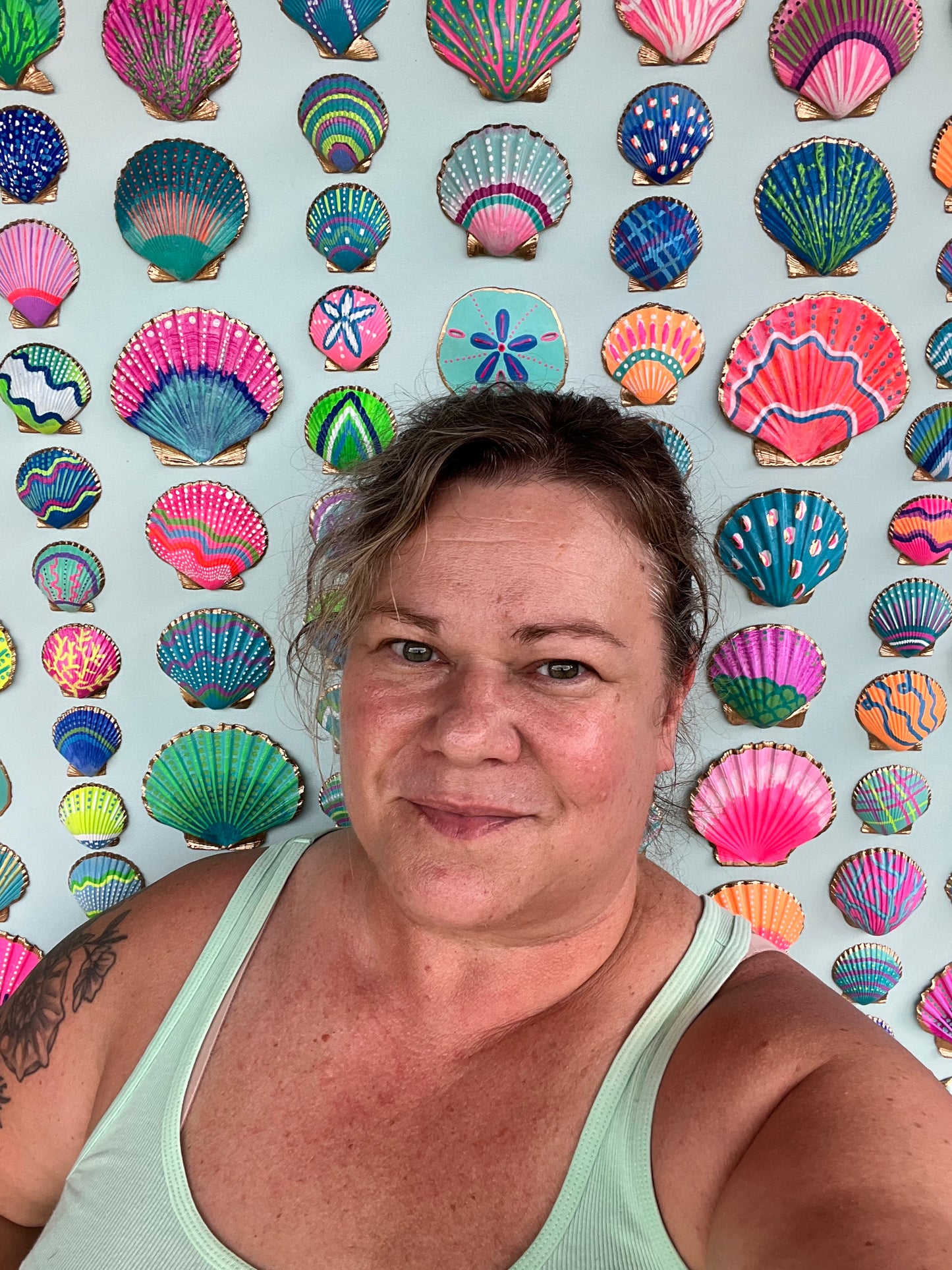 Neon Kraken | Hand-Painted Seashell Wall Art | 36x36