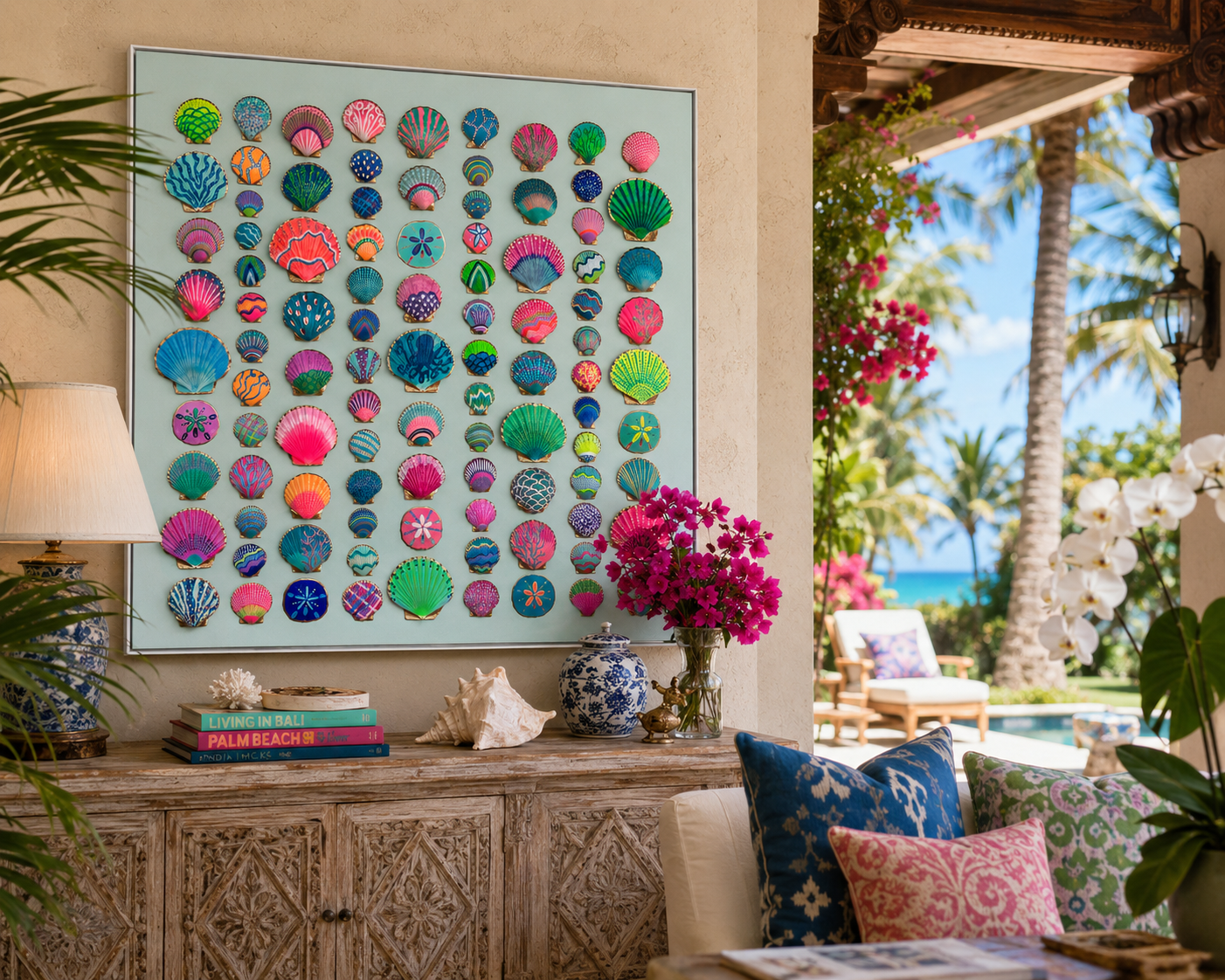 Neon Kraken | Hand-Painted Seashell Wall Art | 36x36