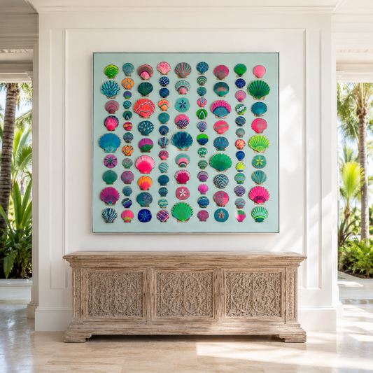 Neon Kraken | Hand-Painted Seashell Wall Art | 36x36