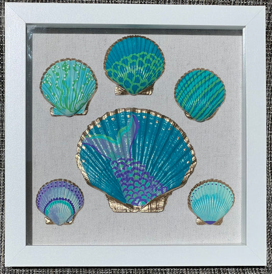 Mermaid Tail Seashell Shadow Box Art | 8x8