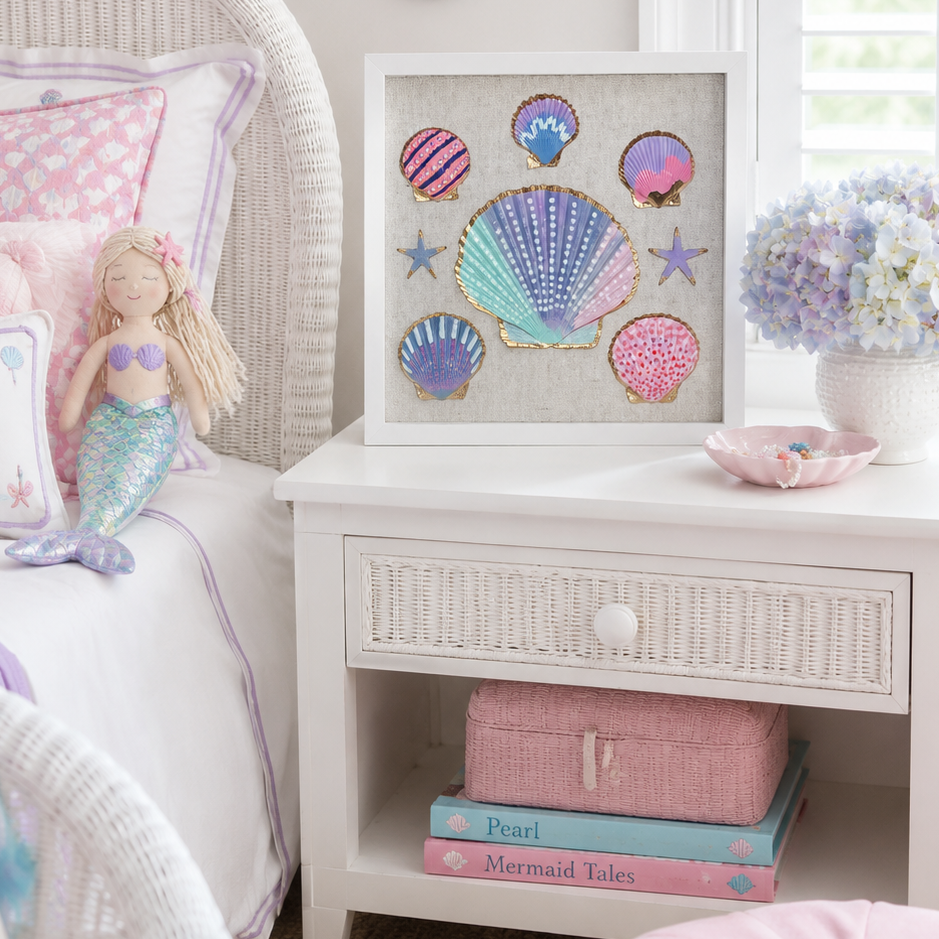 Mermaid Dreams Seashell Shadow Box Art | 8x8