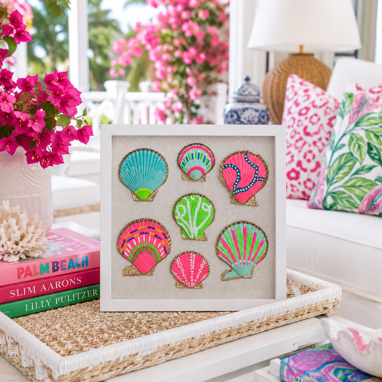 Palm Beach Prep Seashell Shadow Box Art | 8x8
