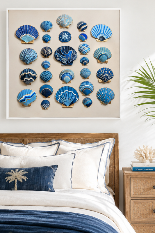 Midnight Tide II | Hand-Painted Seashell Wall Art | 24x24