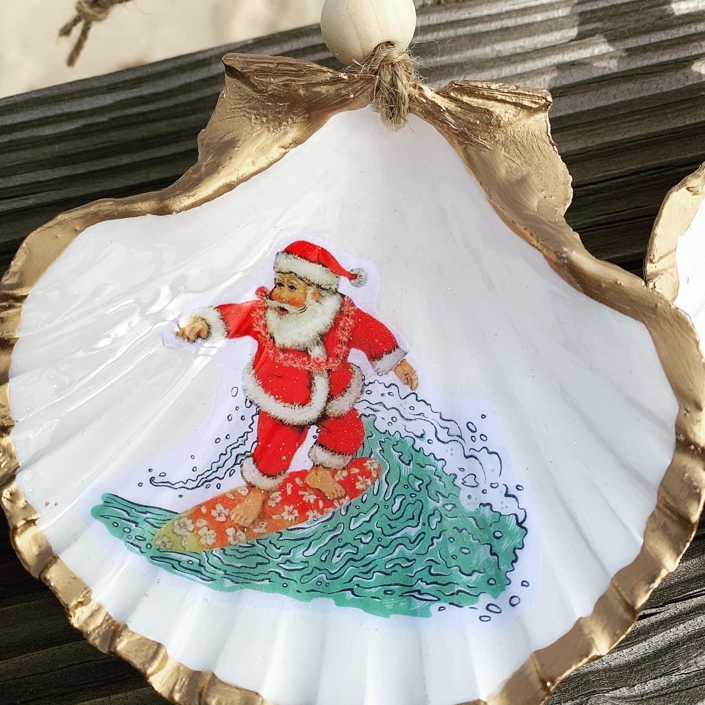 Surfing Santa Hanging Shell