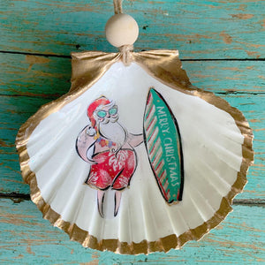 Surfing Santa Hanging Shell